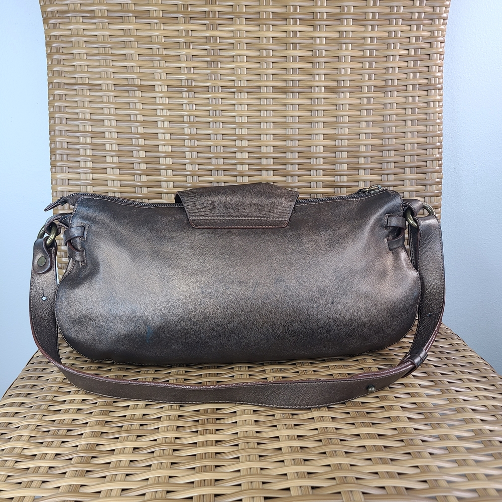 Lamarthe Paris Metallic Brown Small Leather Shoulder Bag Stud Accents - Picture 2 of 16